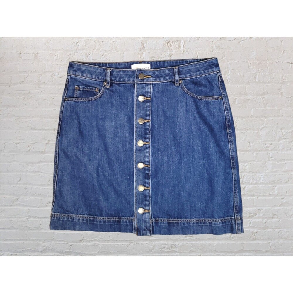 Loft Button Front Jean Skirt Womens 8 Knee Length Casual Denim Classic Boho
